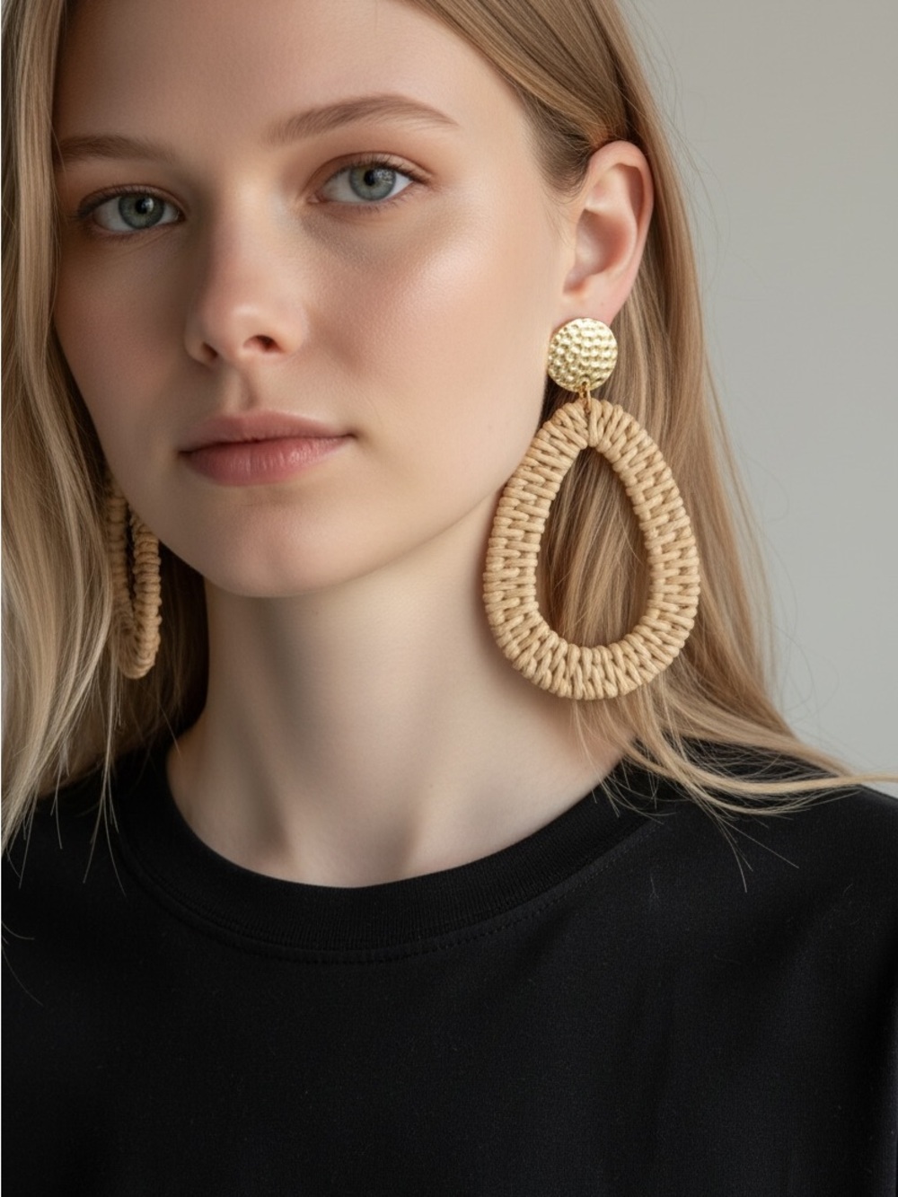 9/18 Woven Teardrop Statement Earrings - Beige